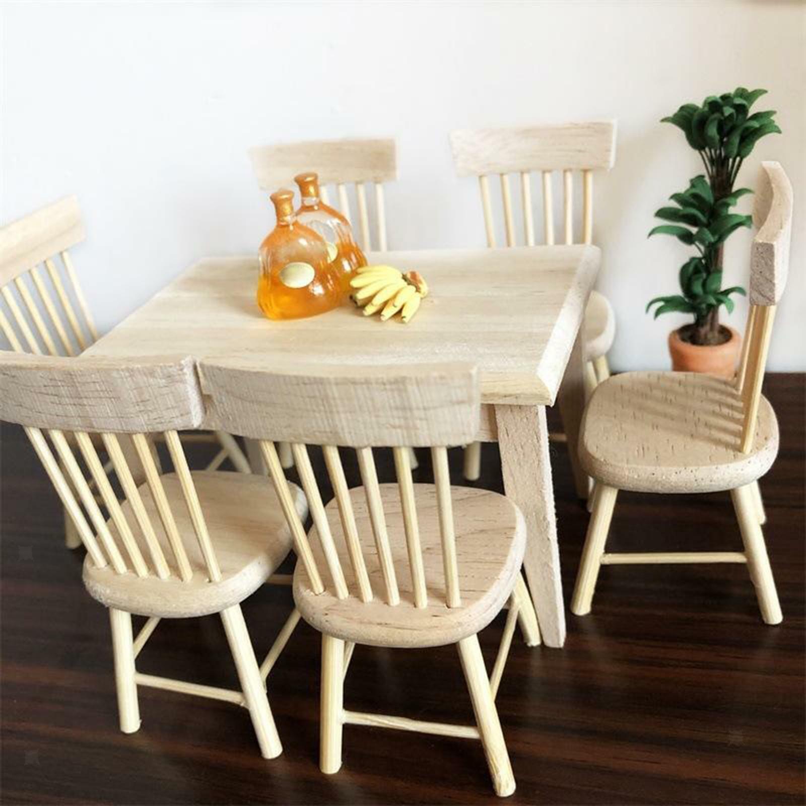 Set 1/12 Scale Dollhouse Miniature Dining Room Furniture Wooden Table and Chairs