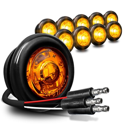 10pc 3/4'' Round Amber LED Signal Trailer Clearance Side Marker Light - DOT P2PC