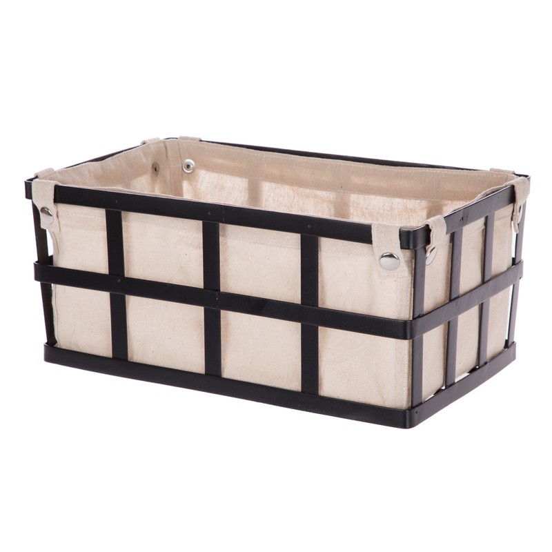 Black Rectangle Metal Storage Basket with Removable Liner