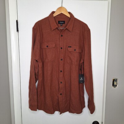 Brixton Bowery Flannel Shirt Mens XXL Clay Long Sleeve Casual Button Front New