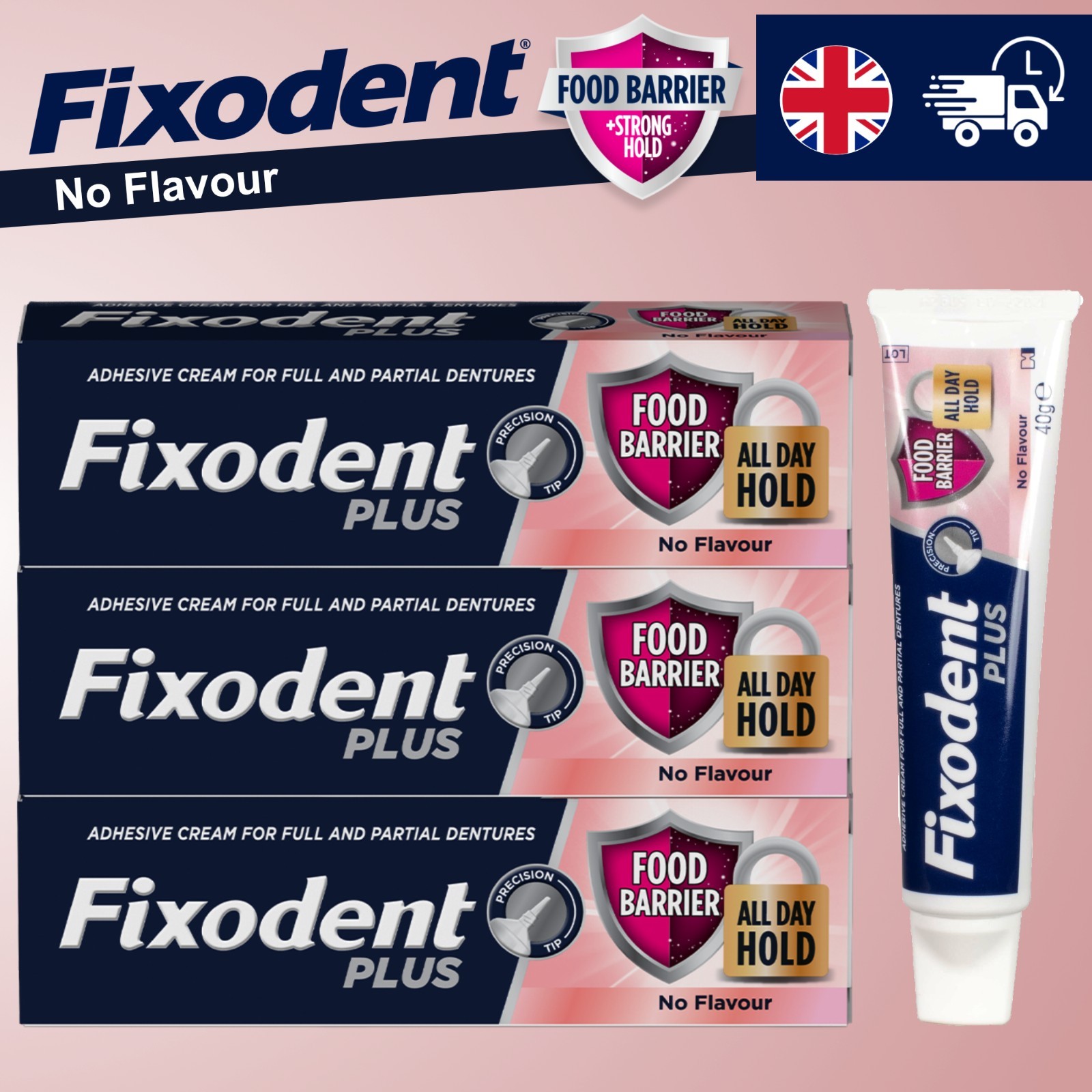 Fixodent Plus Food Barrier Denture Adhesive 40g Fresh No Flavour Superior Hold
