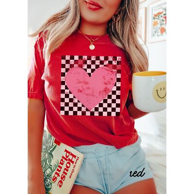 Comfort Colors Retro Checkered Heart Shirt Valentine's Sweatshirt T-Shirt