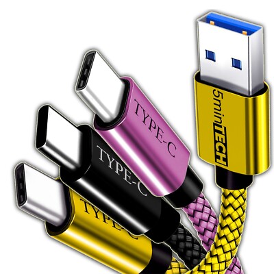 3-PACK -  Fast Charger  (USB C to USB A) Cable Male Cord Charging Type C Cable 