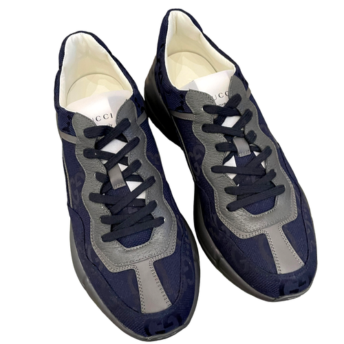 Pre-owned Gucci Gg Supreme Maxi Blue Gray Canvas Rhython Sneakers Men's 12 | Us 12.5