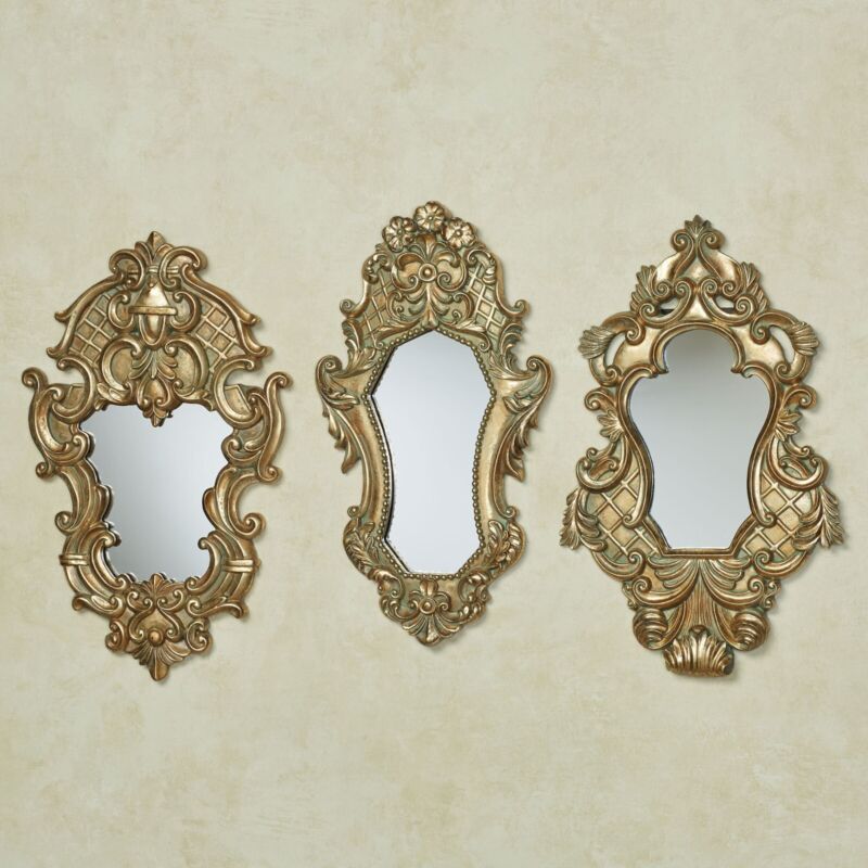 Lattice Scroll Accent Wall Mirrors Autumn Gold Set of Three