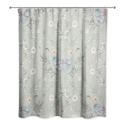 Creative Products Sage Green Butterfly Pattern 71x74 Shower Curtain