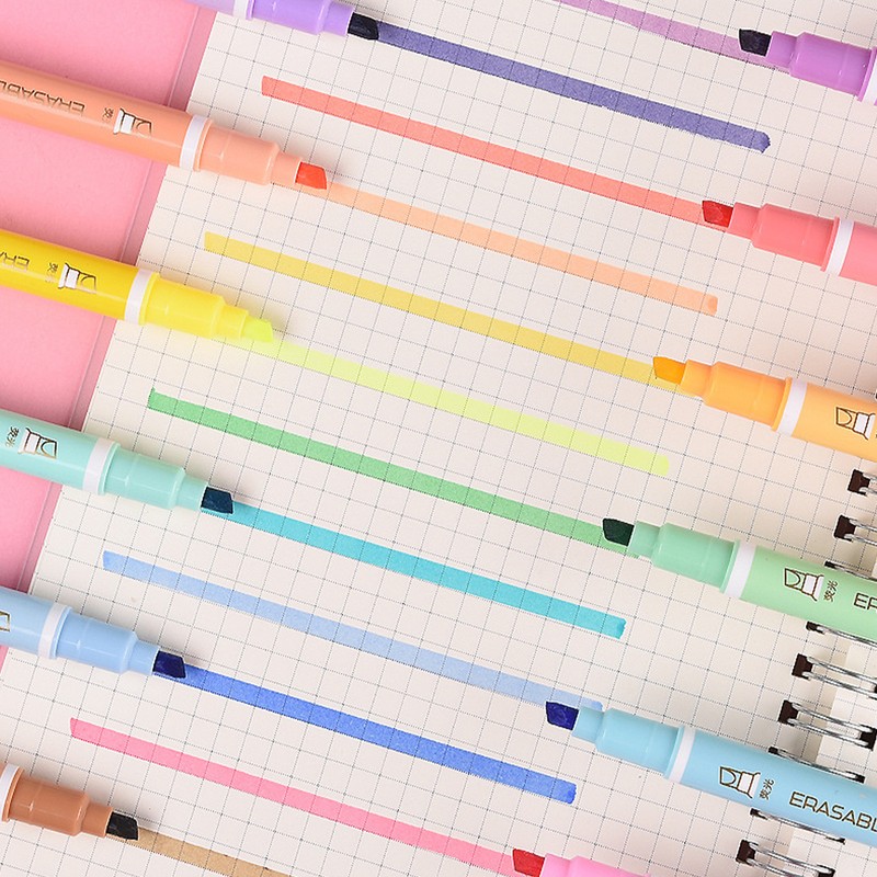 Erasable Highlighter Aesthetic Pastel Colors Highlighter Set 12Pcs Smooth Marker