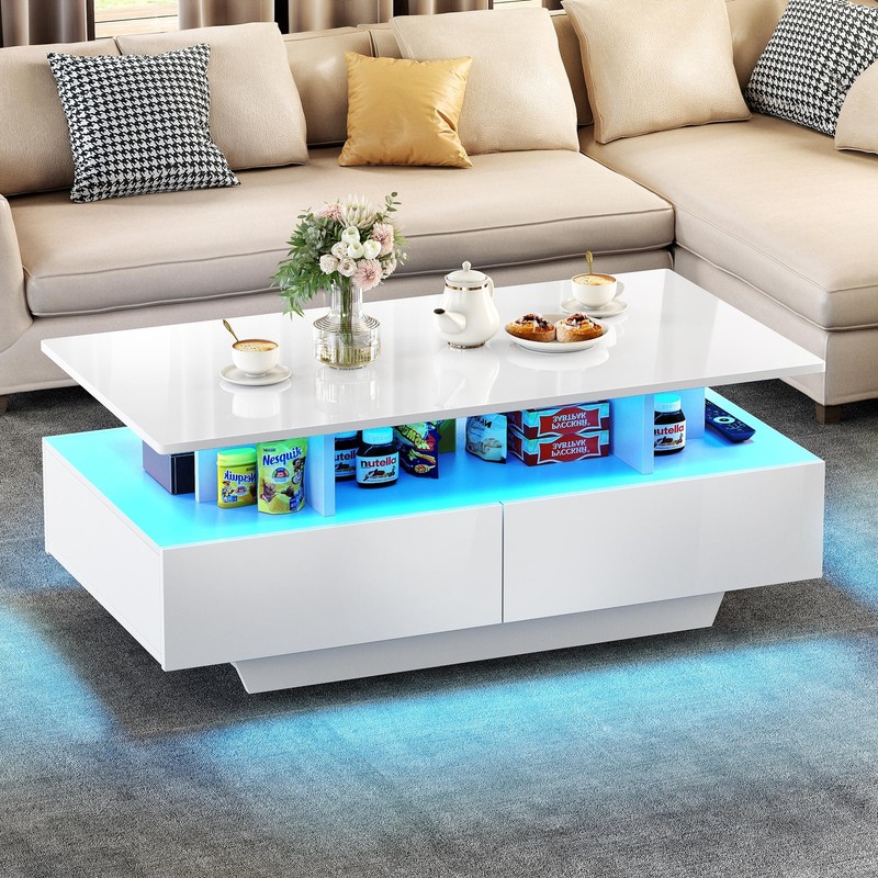 High Gloss Coffee Table Center Cocktail Table with LED Lights