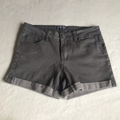 Indigo Rein Colorflex Womens Gray Denim Pockets Cuffed Shorts Size 9 Waist 31''
