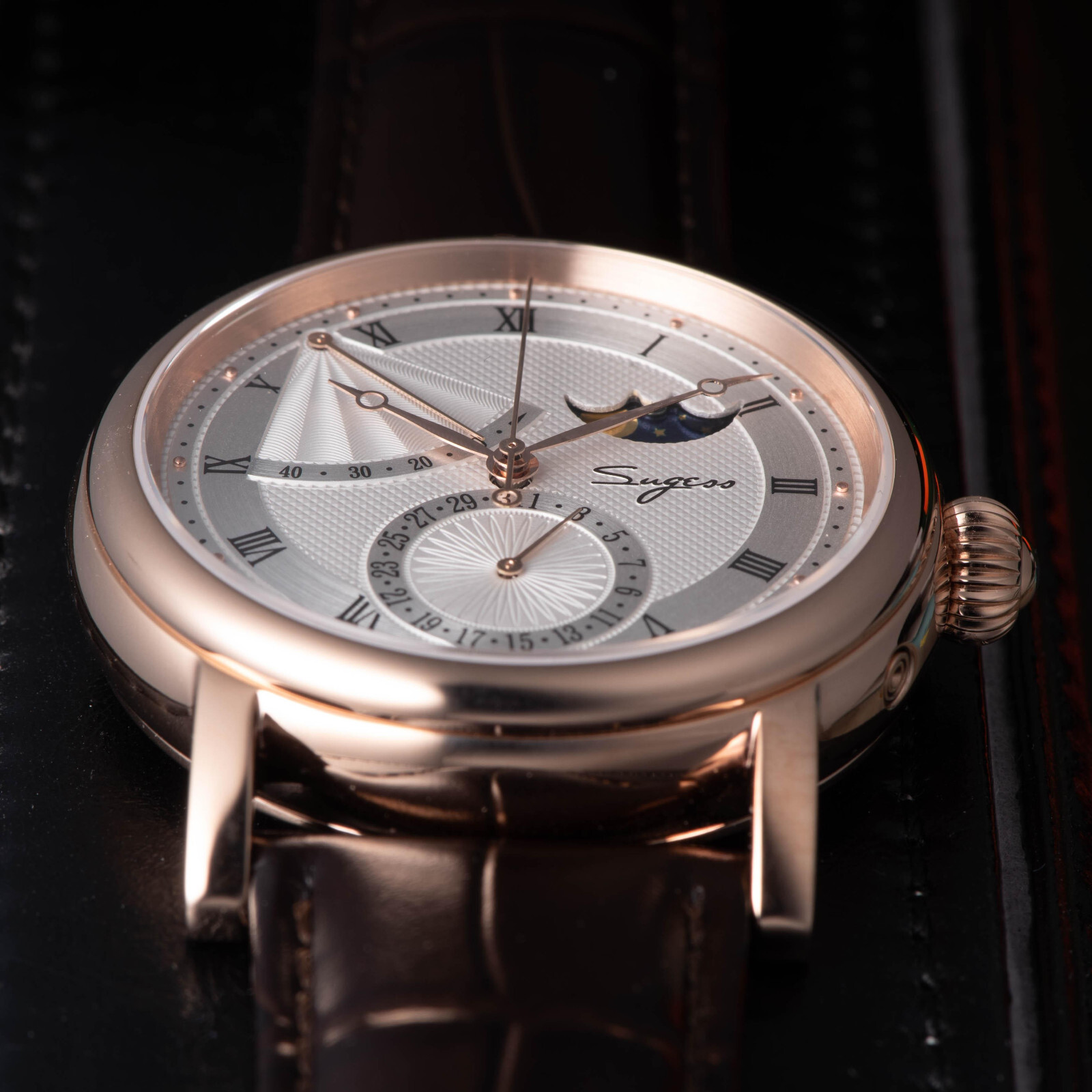 Pre-owned Sugess Moonphase Master High Beat Mechanical Mens Watch Seagull 1963 Su2153gw