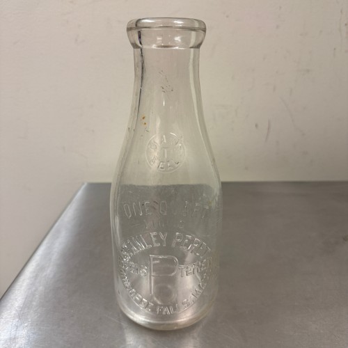 Vtg STANLEY PERET One Quart Milk Bottle Chicopee Falls, MA