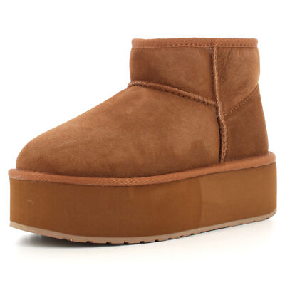 Pre-owned Emu Australia A24us Ankle Boots W13082-chestnut Chataigne Stinger Micro Flatform In Brown