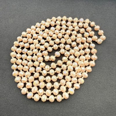 Faceted Iridescent Champagne Necklace Beaded Long Opera Flapper Strand