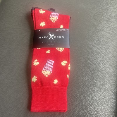 New Marc Ecko Men's Dress Casual Novelty Crew Socks Red with Popcorn