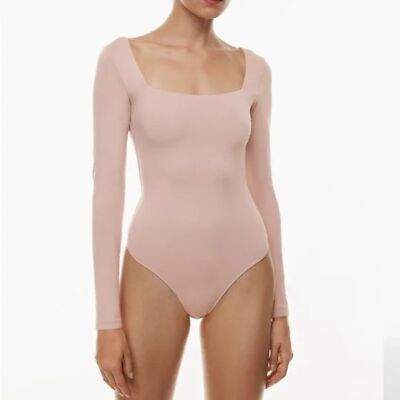 ARITZIA BABATON Contour Square Neck Long Sleeve Bodysuit Kasha Taupe Size M