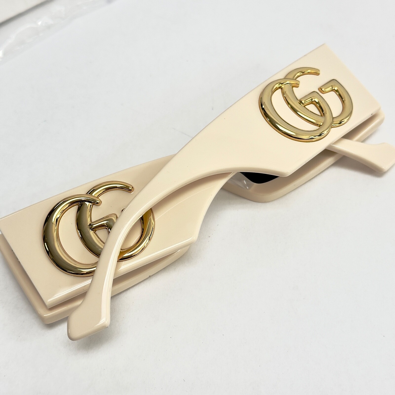 Pre-owned Gucci 1425 Ivory Brown Narrow Rectangular Logo Gg1425s Runway Sunglasses 004