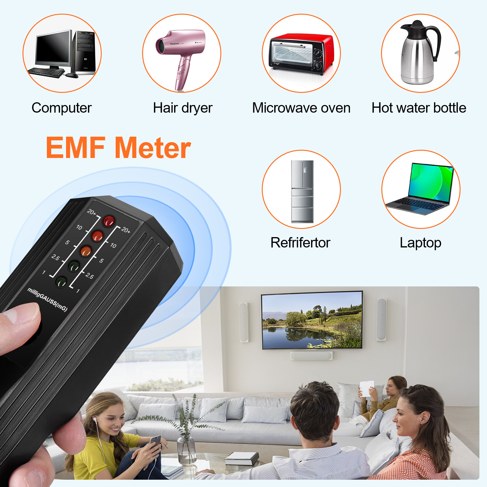 Electromagnetic Radiation Tester EMF Meter Dosimeter, LED Indicator