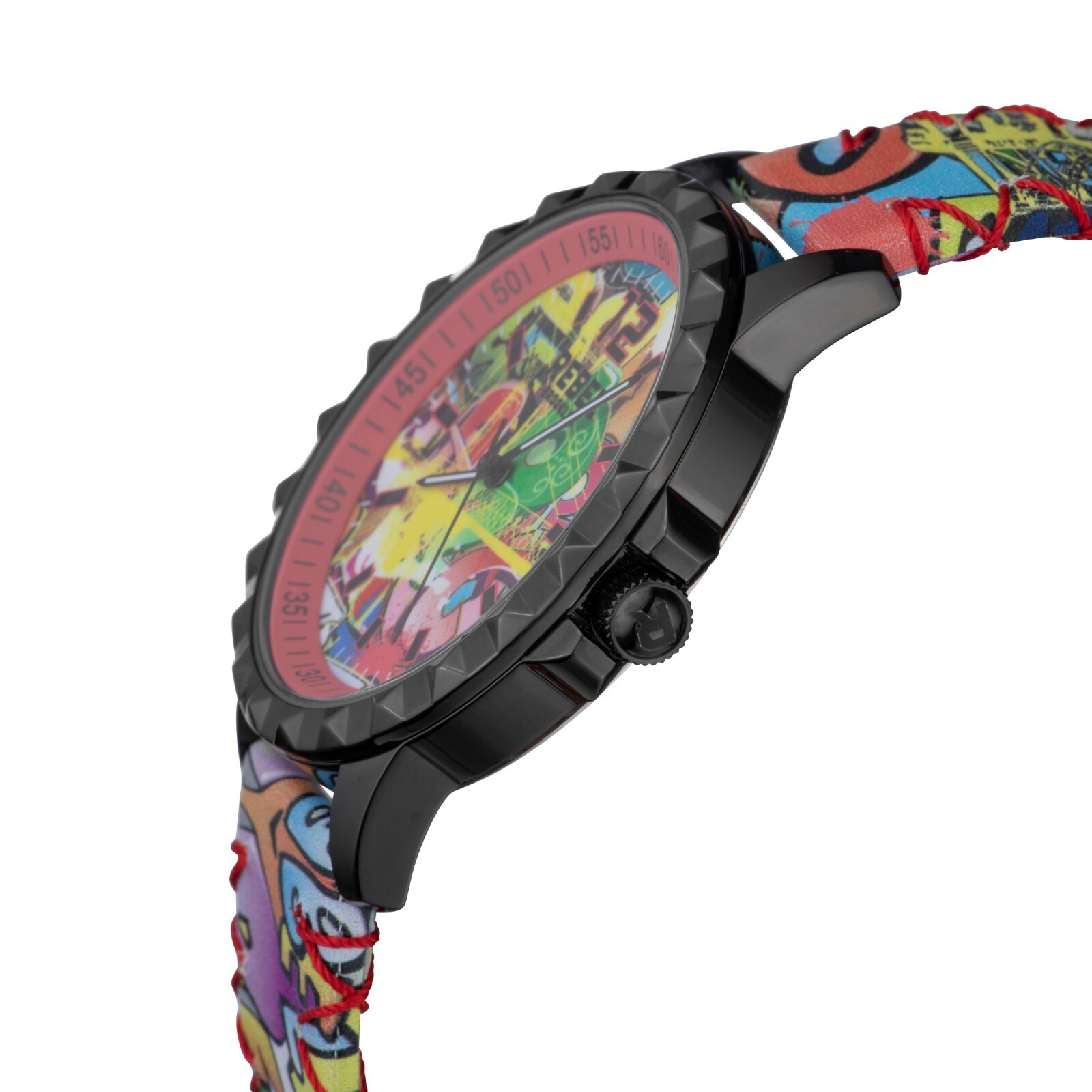 Pre-owned Rebel Women's Rb122-6051 Dumbo Graffiti Dial Printed Red Leather Wristwatch