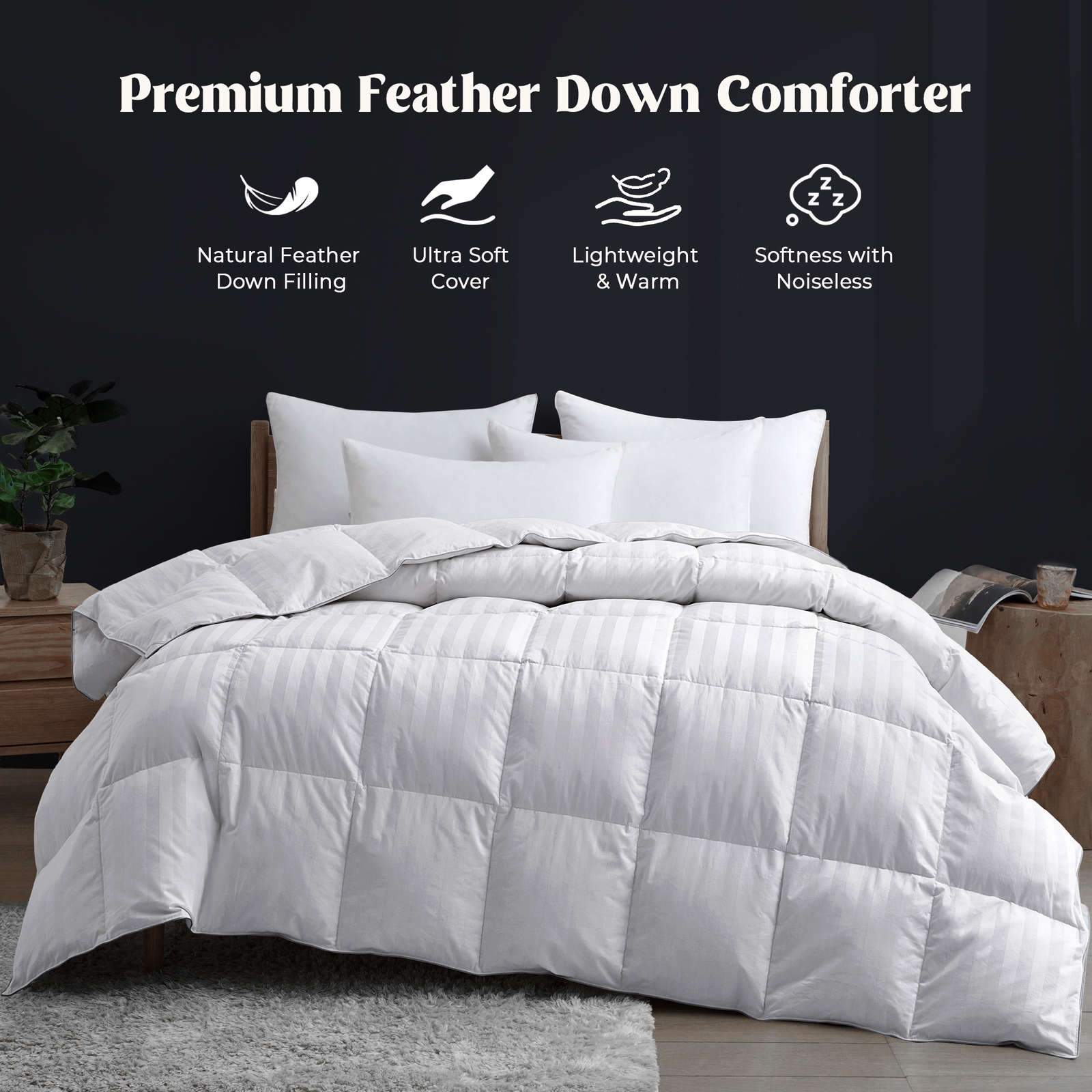 Peace Nest Down Feather Comforter 500TC  Cotton Cover Year Round, King or Queen