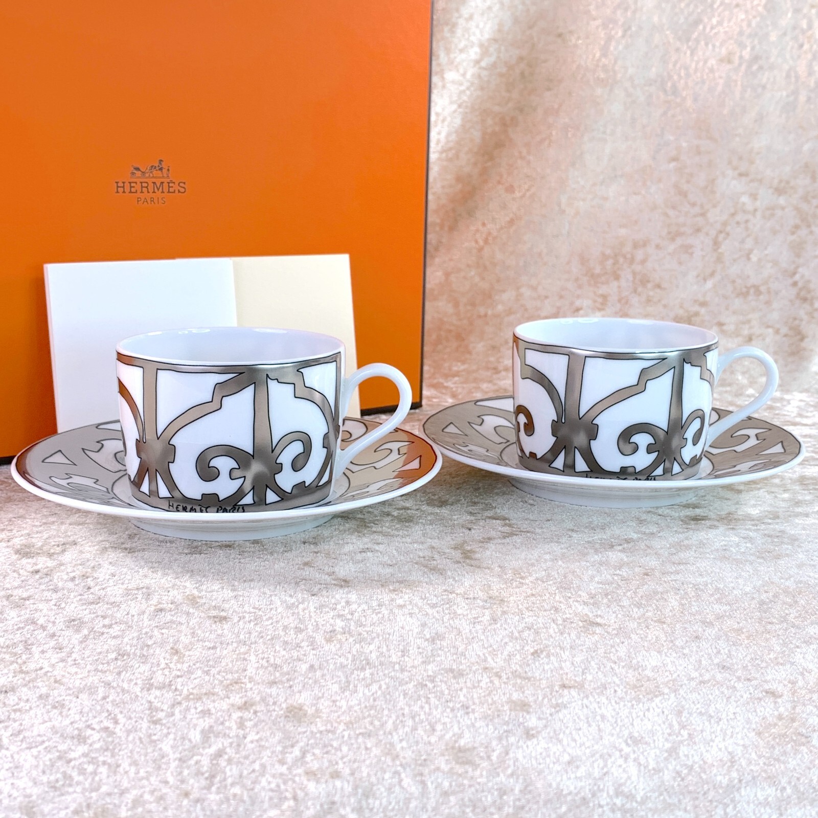 Hermes Guadalquivir Platinum Tea & Cup Saucer Porcelain