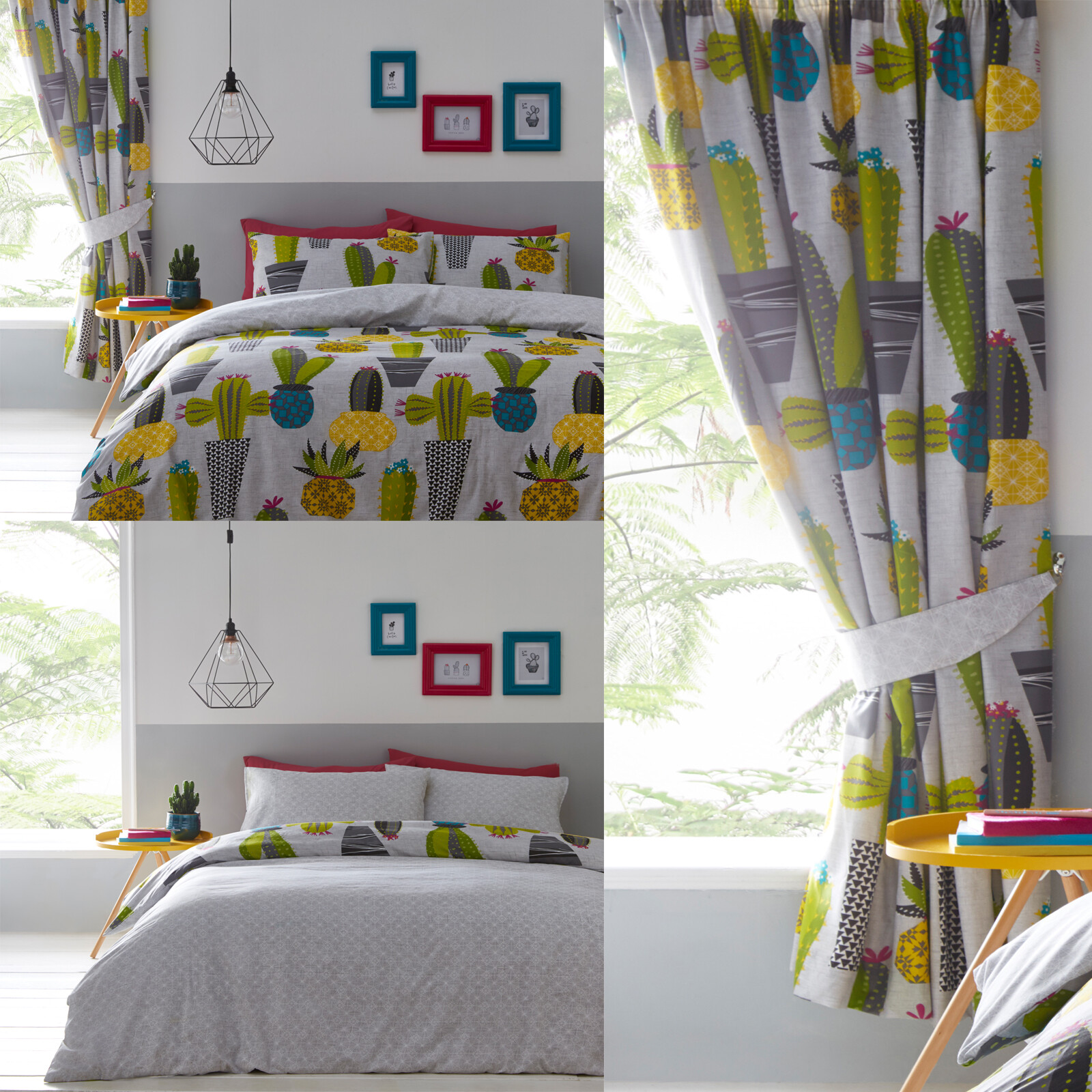 Brand New Quirky Cacti Cactus Plants Reversible Duvet Quilt Cover Bedding Set