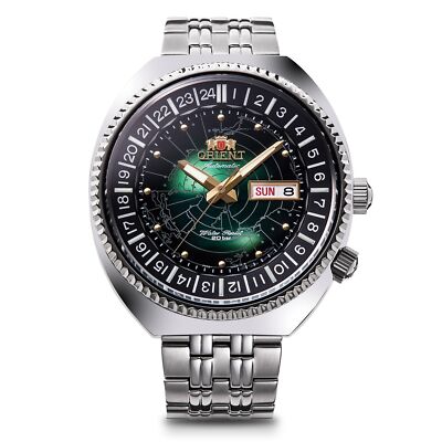 Pre-owned Orient Revival Rn-aa0e02e Watch Green Dial World Map Automatic Mechanical Men
