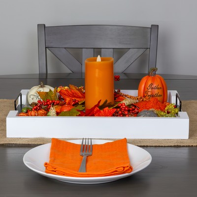 White Wooden Shiplap Serving Tray; Rustic Farmhouse Ottoman w/Black Handles