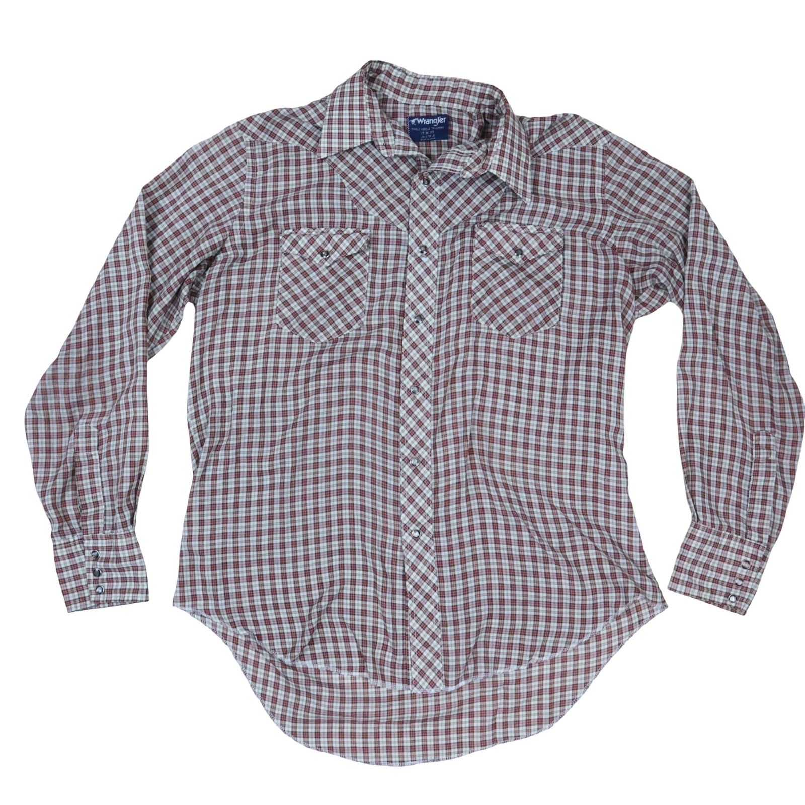 Vintage Wrangler Western Shirt Pearl Snap Plaid Red White 1980s Men's XL