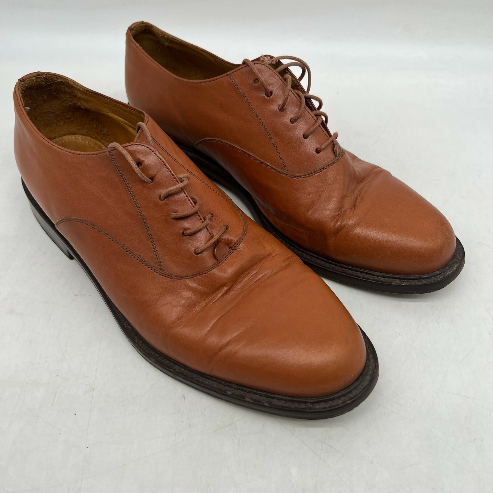 Lands End Mens Brown Leather Round Toe Lace Up Oxford Dress