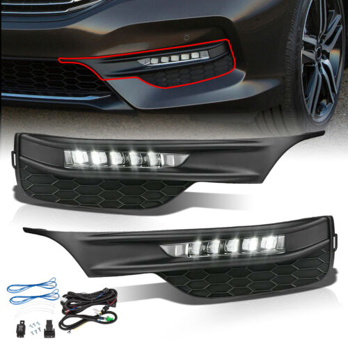 For 2016 2017 Honda Accord Sedan 4Dr LED Fog Lights Bumper Lamps+Wiring+Switch