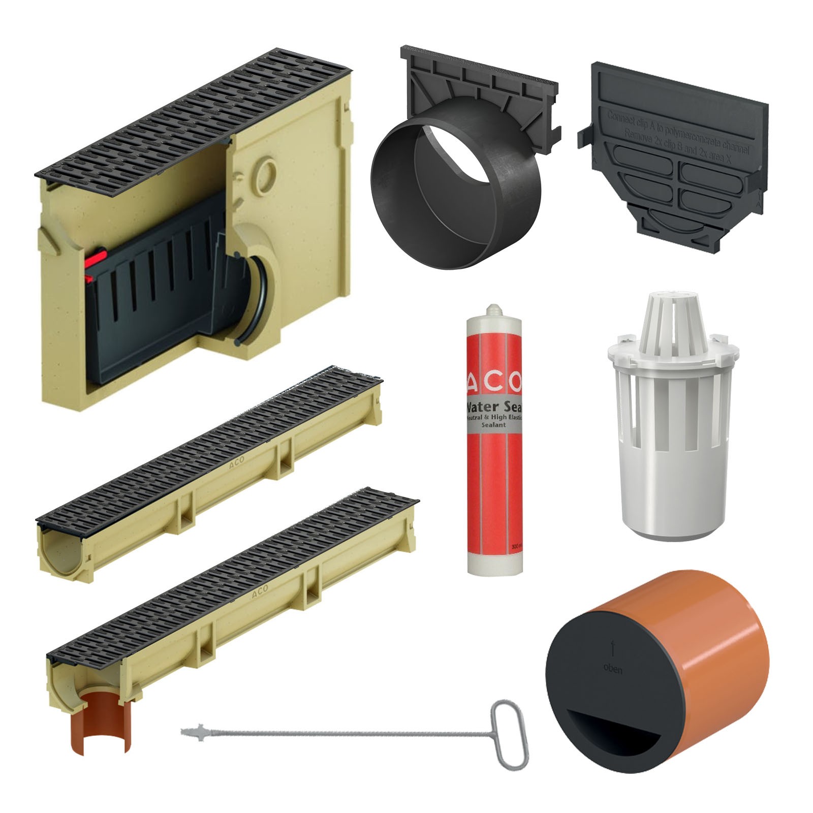 ACO Self ® Entwässerung Baukasten Rinne Stegrost Kunststoff mit Microgrip