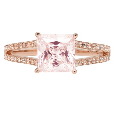 Pre-owned Pucci 2.42ct Princess Split Shank Simulated Pink Diamond Promise Ring 14k Rose Gold