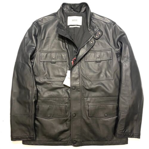 Pre-owned Bally Mens Nappa Lamb Leather Coat Jacket Black (msrp $2,500)