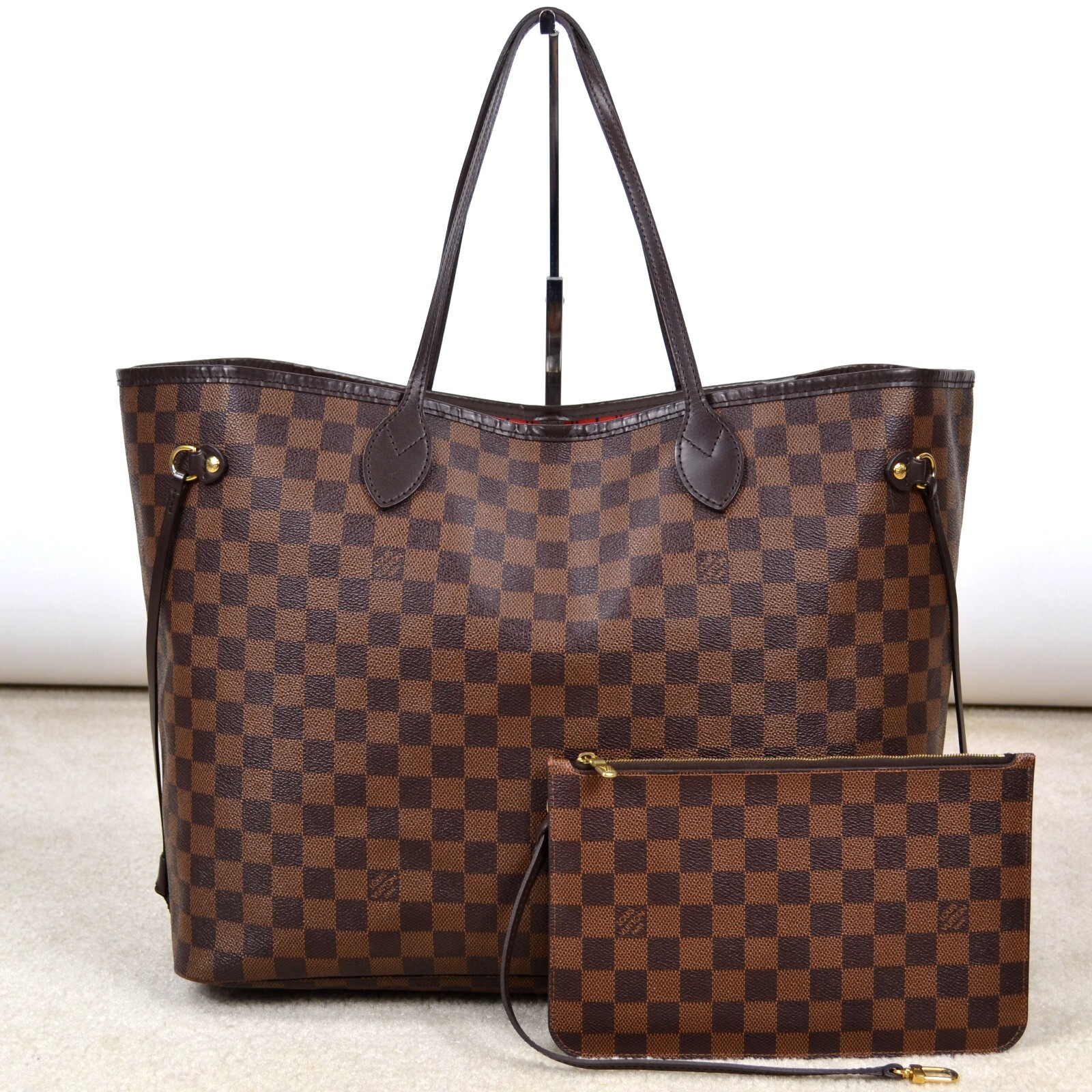 Louis Vuitton Neverfull GM Damier Ebene Leather Tote Shoulder Bag Handbag Purse