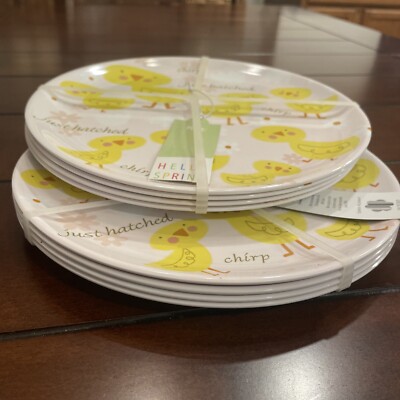 2 Sets (8 Plates) PIER 1 Melamine Hello Spring Baby Chicks Chirp Just Hatched