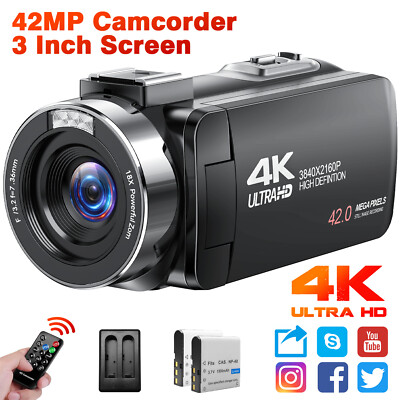  4K 30FPS 42MP Handheld Digital Video Camera Camcorder 18X Zoom W/LED Fill Light