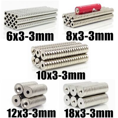 10-100Pcs 6x3 8x3 10x3 12x3 18x3 Hole:3mm Super Strong NdFeB Ring Round Magnets