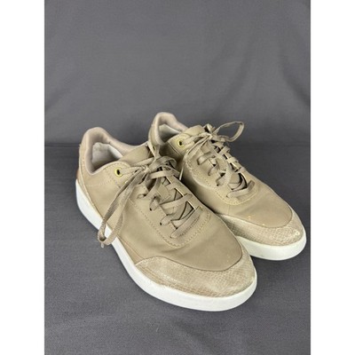 Ryka Paola Women 6.5W Taupe Leather Snakeskin Trim Platform Sneakers Lace Up