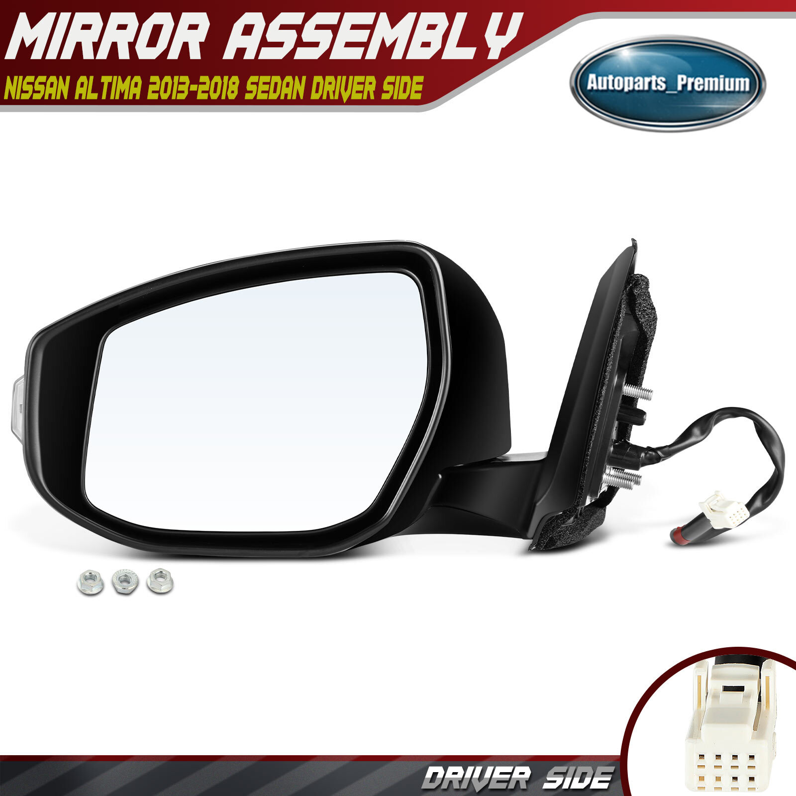 Driver LH Power Mirror w/ Manual Fold Signal Heated for Nissan Altima 2013-2018