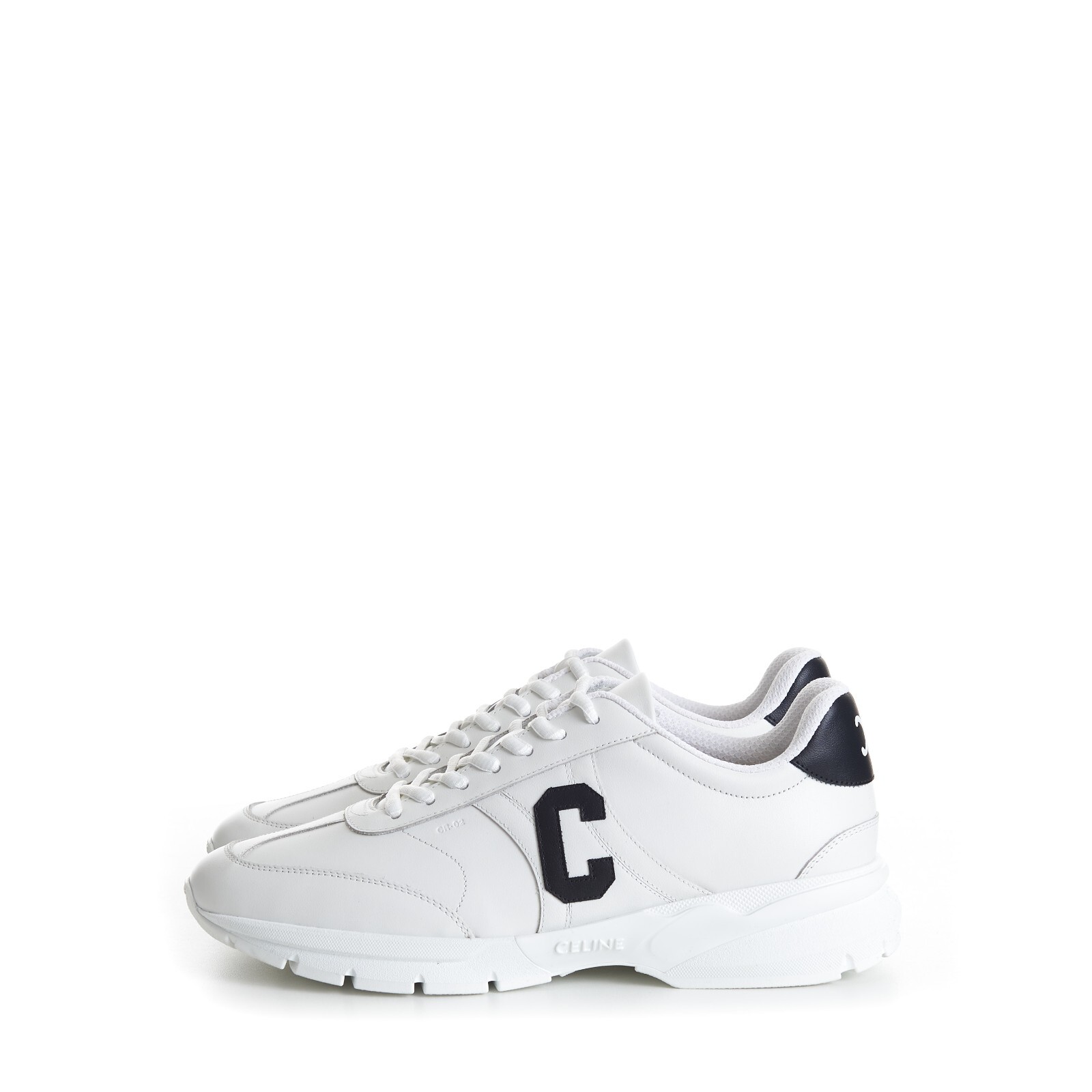 Pre-owned Celine 1100$ Men's Cr-02 Low Lace-up "c" Sneaker / Runner - White Calfskin