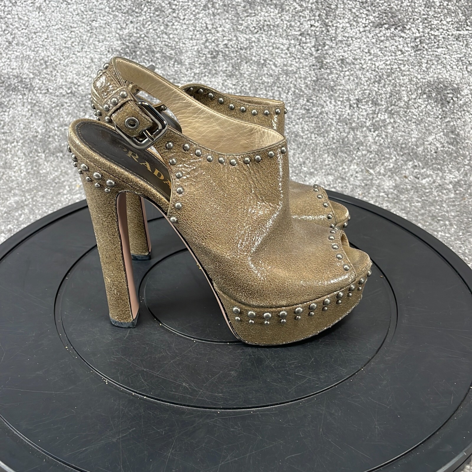 Prada Heels Women's Size 5.5 Buckle Peep Toe Rhinestone Pump