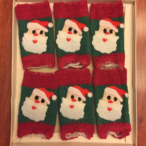 Vintage CHADWICK Miller CHRISTMAS Santa COASTERS Glass SWEATERS Set OF 6 JAPAN