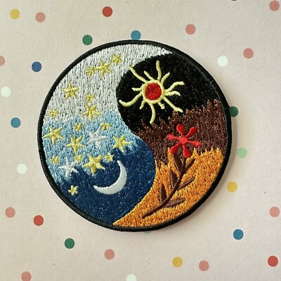 Sun and Moon, Stars and Flowers, Yin and Yang Embroidered Iron-On/Sew-On Patch