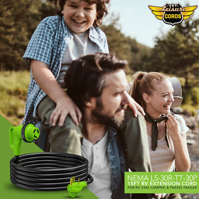 15 FOOT 30AMP 90-Degree Locking Heavy Duty RV Extension Cable Leisure Cords