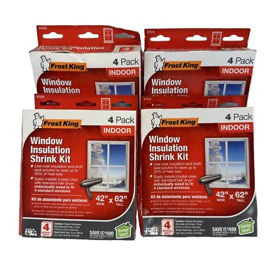 4 @ 4 Pack Frost King 42 x 62 in Window Film Insulation Shrink Kit 16 Total Film