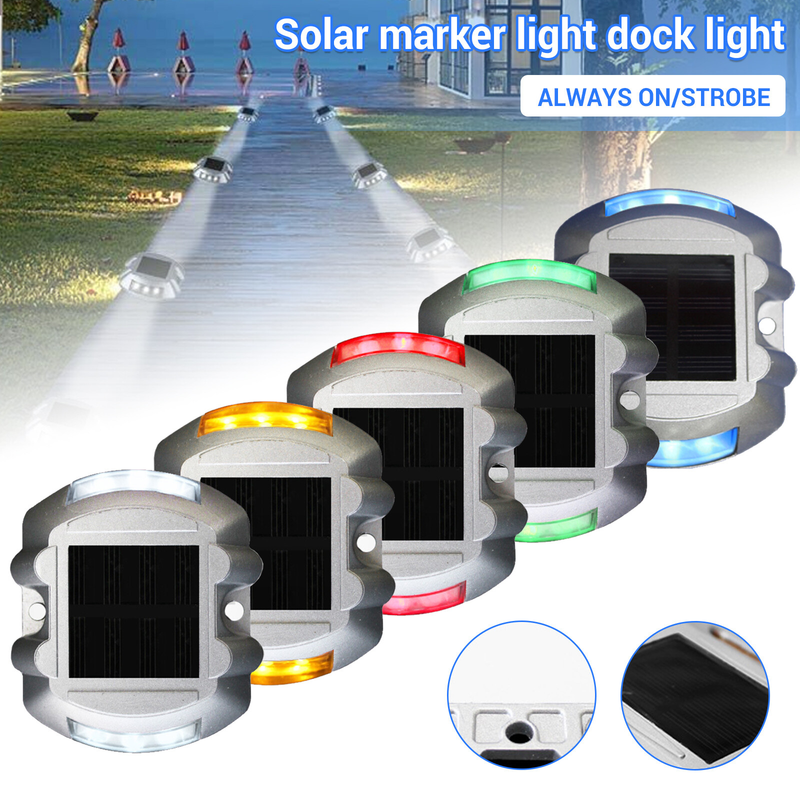Outdoor Solar Driveway Marker Light LED Dock Waterproof Safety Pathway Deck Lamp