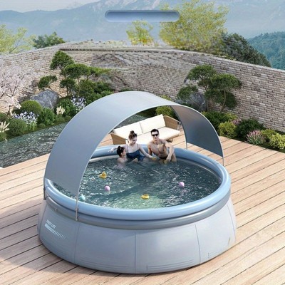 Outdoor Inflatable Swimming Pool With Canopy Blow Up Family Pool Garden Backyard