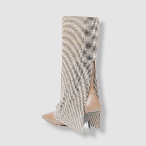 Pre-owned Benedetta Bruzziches $1635  Women Beige Virginia Crystal Drape Boot Sz Us 7/eu 37