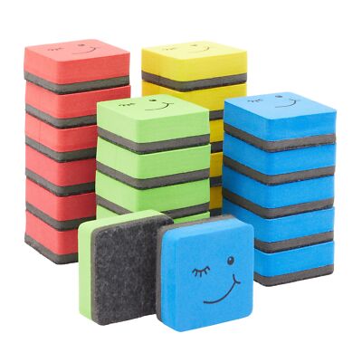 24 Pack Magnetic Mini Dry Erase Erasers for Classroom School, 4 Colors, 2x0.7''