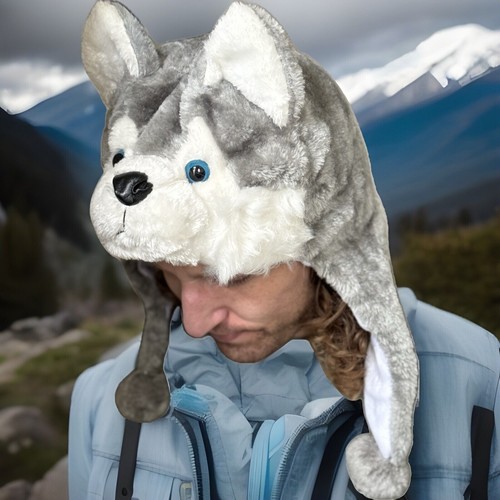 Fluffy Plush Wolf Husky Hood Ear Flap Tie Face Costume Hat Cap Winter Warm Cute